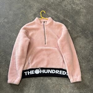 The Hundreds Pile Fleece Sweater Womens S Pink Sherpa Oversized 1/2 Zip Nepal